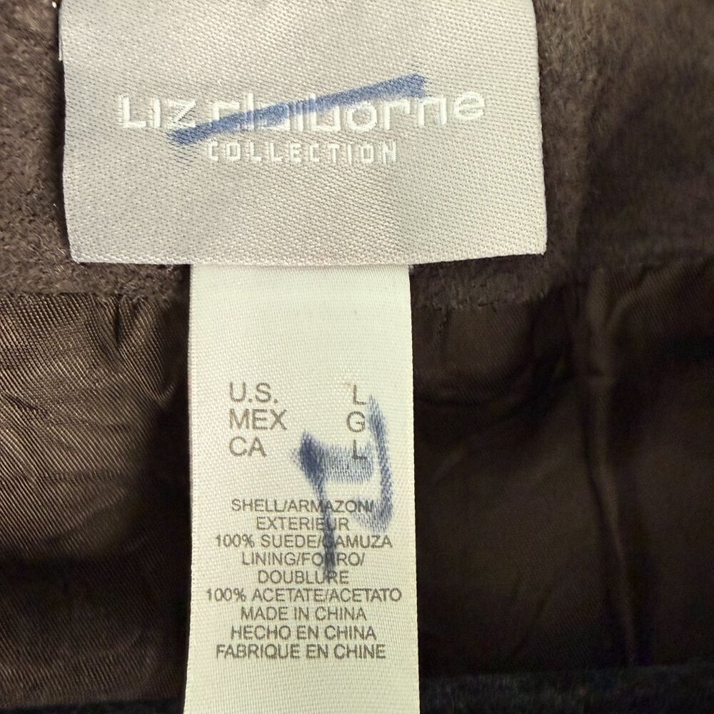 Liz Claiborne VTG Genuine Suede Top Collared Vest Brown Size L 90s Western Boho - Picture 4 of 6